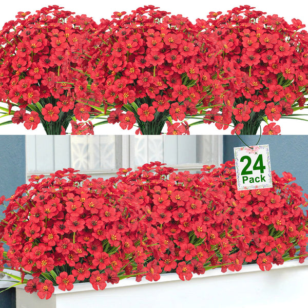 24 Bundles Artificial Flowers for Outdoors Fake Flowers UV Resistant Fake Plastic Plant for Garden Porch Window Box