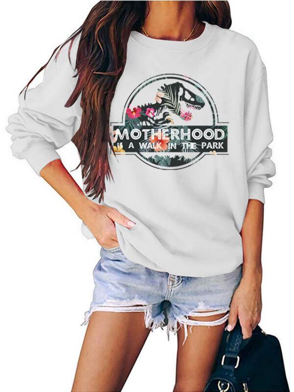 Women's Dinosaur Printed Casual Round Neck Sweatshirt - CHALIER