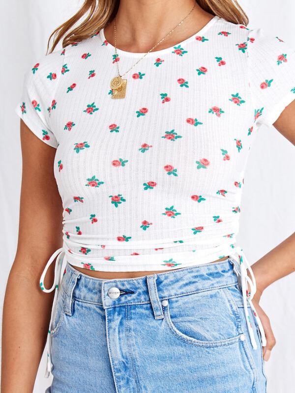 Women's Short-Sleeve Drawstring Crop T-shirt - CHALIER