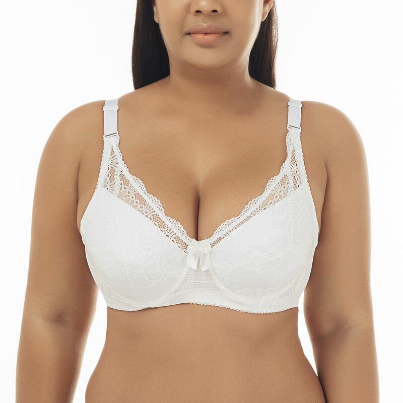 Women's Plus Size Lace Foral Full Coverage Underwire Push Up Bra - CHALIER