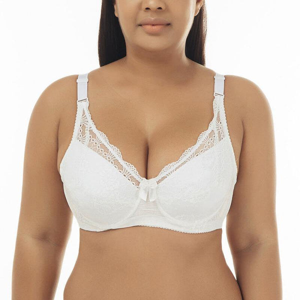 Women's Plus Size Lace Foral Full Coverage Underwire Push Up Bra - CHALIER