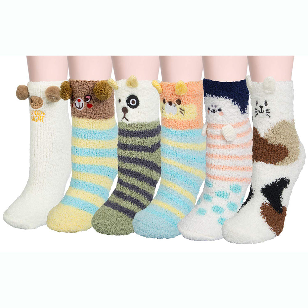 Womens Fuzzy Socks Warm Winter Cozy Fluffy Soft Slipper Socks Gifts 6 Pairs