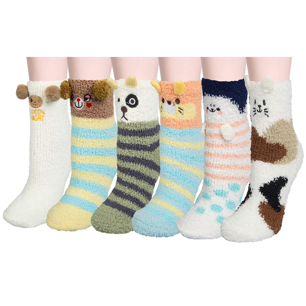 Womens Fuzzy Socks Warm Winter Cozy Fluffy Soft Slipper Socks Gifts 6 Pairs