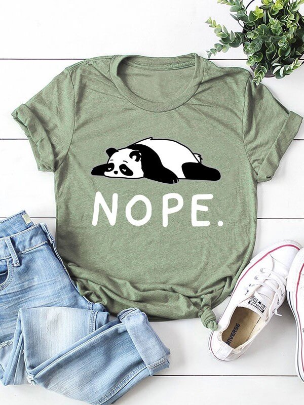 Women Panda Printed Short Sleeve T-Shirt