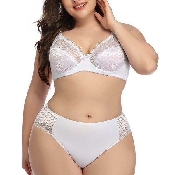 Women Plus Size Sexy Bra Comfort Breathable Full Coverage Lingerie Set - CHALIER