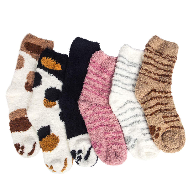 Womens Fuzzy Socks Winter Warm Cozy Fluffy Slipper Soft Socks Gifts 6 Pairs