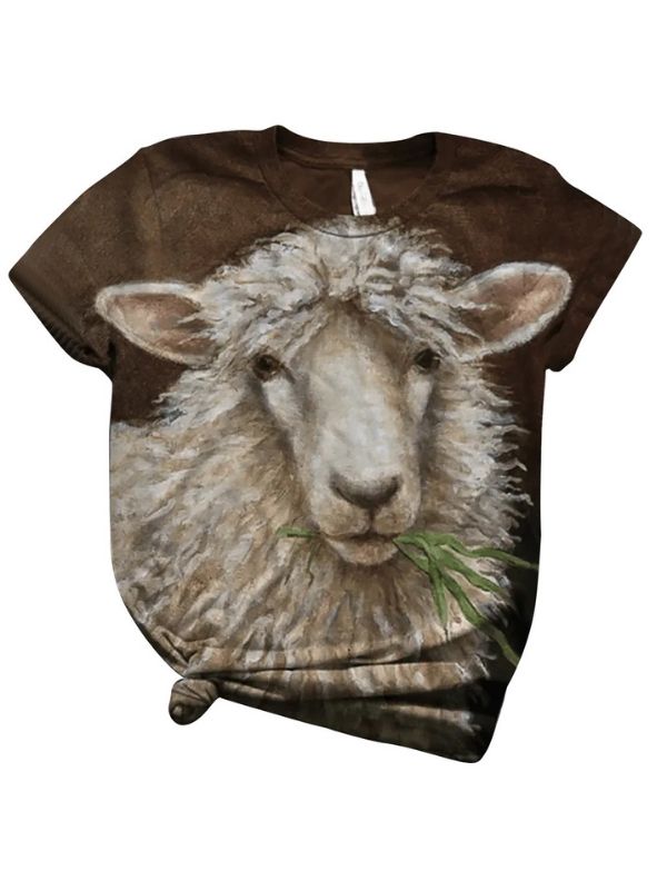 Women Sheep Printed Short Sleeve T-Shirt