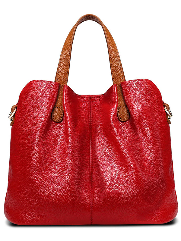 Women Solid Leather Shoulder Messenger Handbag