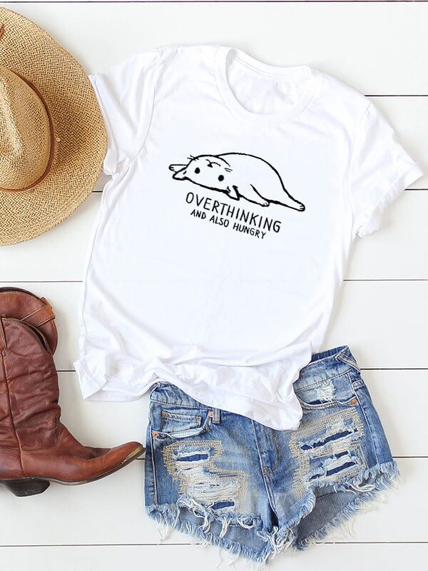 Women Casual Cat Printed Short Sleeve T-Shirt