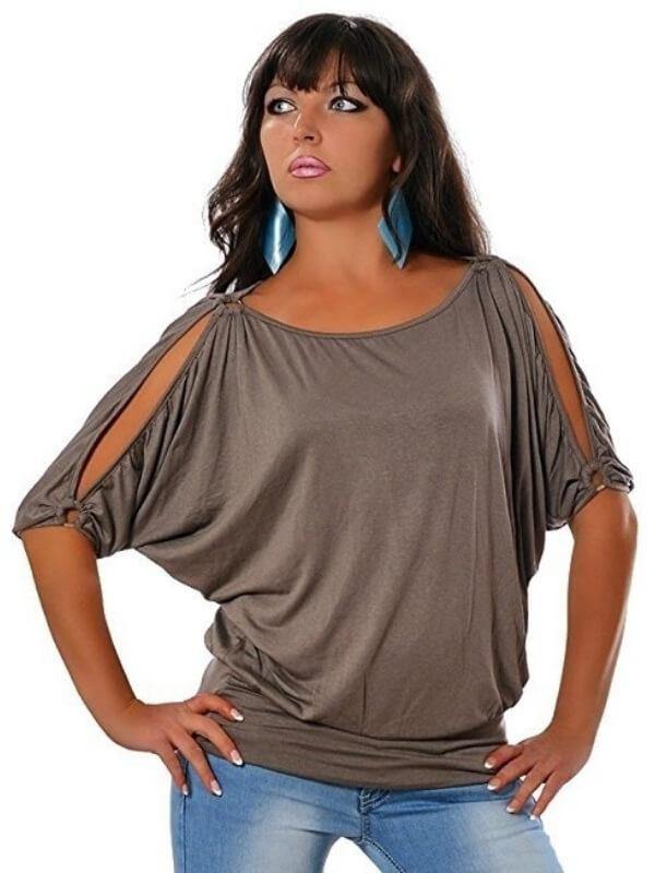 Women Cold Shoulder Round Neck Plus Size T-Shirt - CHALIER