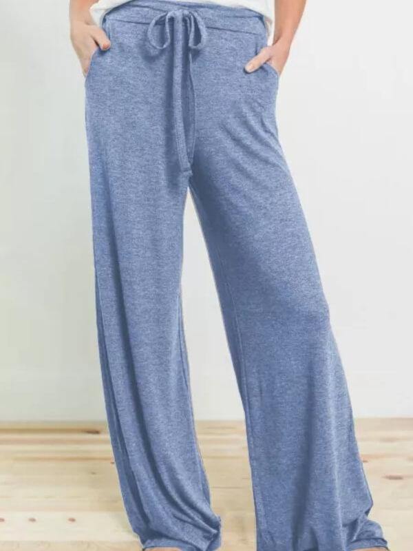Women Comfy Pajama Pants Casual Stretch Pant Drawstring Palazzo Lounge Pants Wide Leg - CHALIER