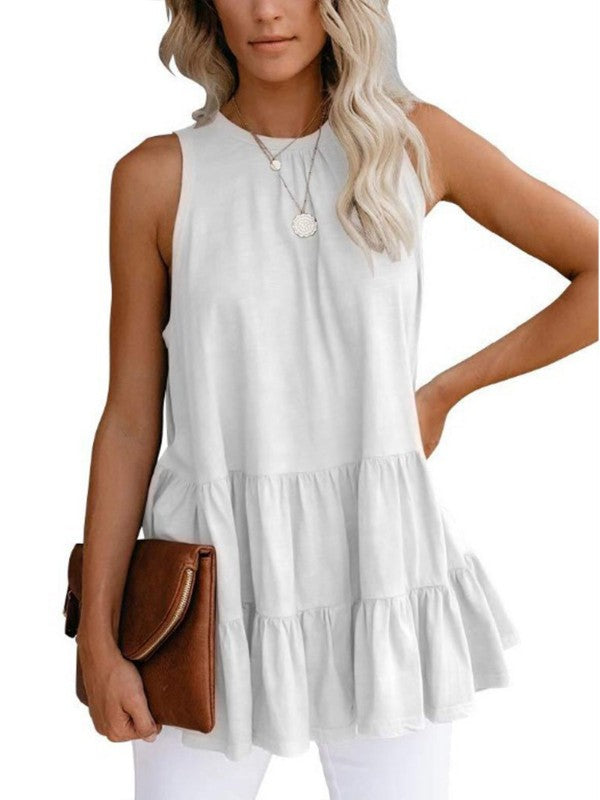 Women Solid Ruffle Hem Tank Top