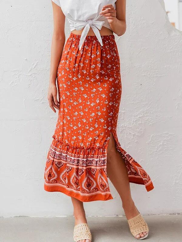 Chalier Boho A-Line Floral Vintage Skirts - CHALIER