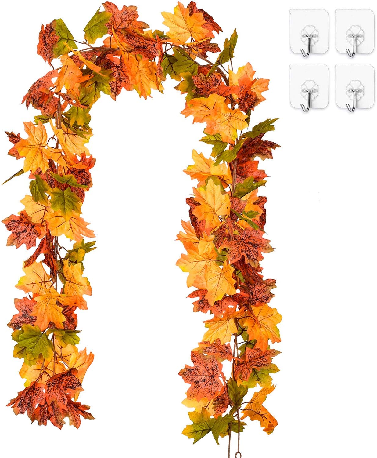 2 Pack Maple Leaves Fall Garland - 6ft/Strand Artificial Fall Foliage Garland Colorful Autumn Decoration for Home Wedding Party Thanksgiving