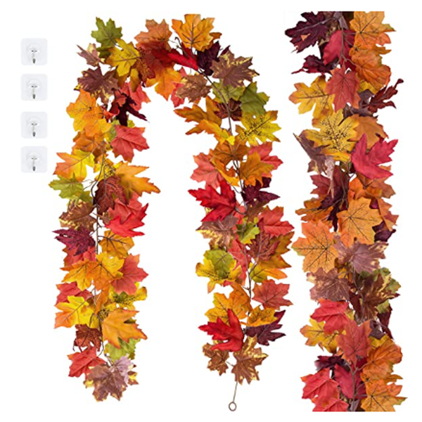 2 Pack Fall Leaves Garland Fall Decorations for Home Artificial Maple Leaf Garland Autumn Decor Hanging Vines for Fireplace Mantle Table Front Door Thanksgiving