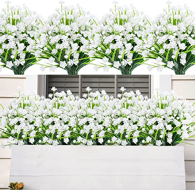 20 Bundles Artificial Flowers Outdoor UV Resistant Faux Flowers No Fade Fake Plastic Plants Garden Porch Window Box Decorating