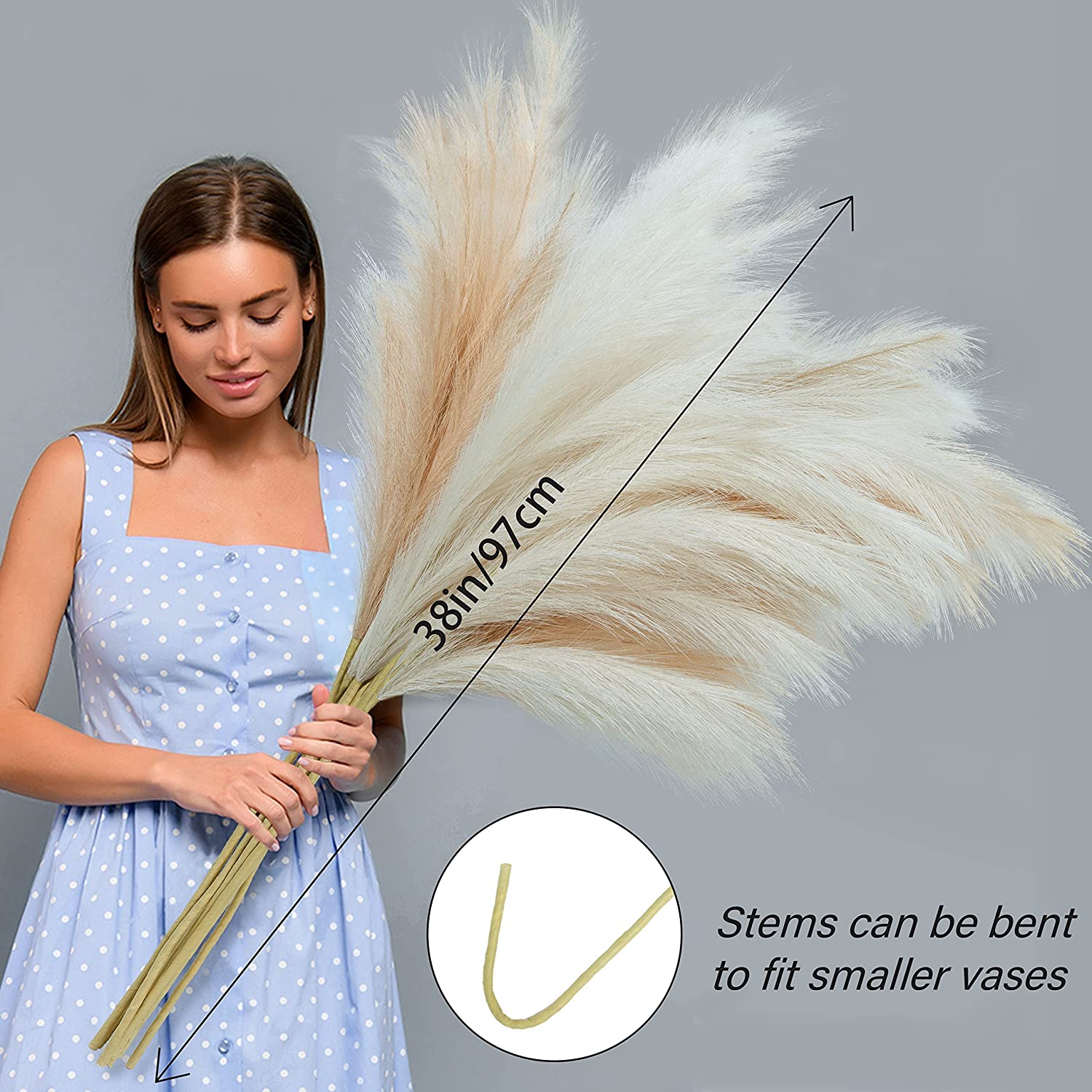 8 Pcs 97cm Faux Pampas Grass Decor Tall Fake Pompas Grass Large for Home Decor Beigeand Taupe