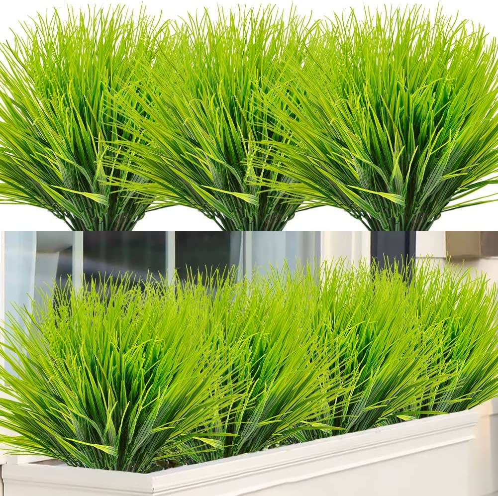20 Bundles Outdoor Artificial Grasses UV Resistant No Fade Fake Boxwood Plastic Plants Flowers Greenery Shrubs for Garden Porch Window Box Home