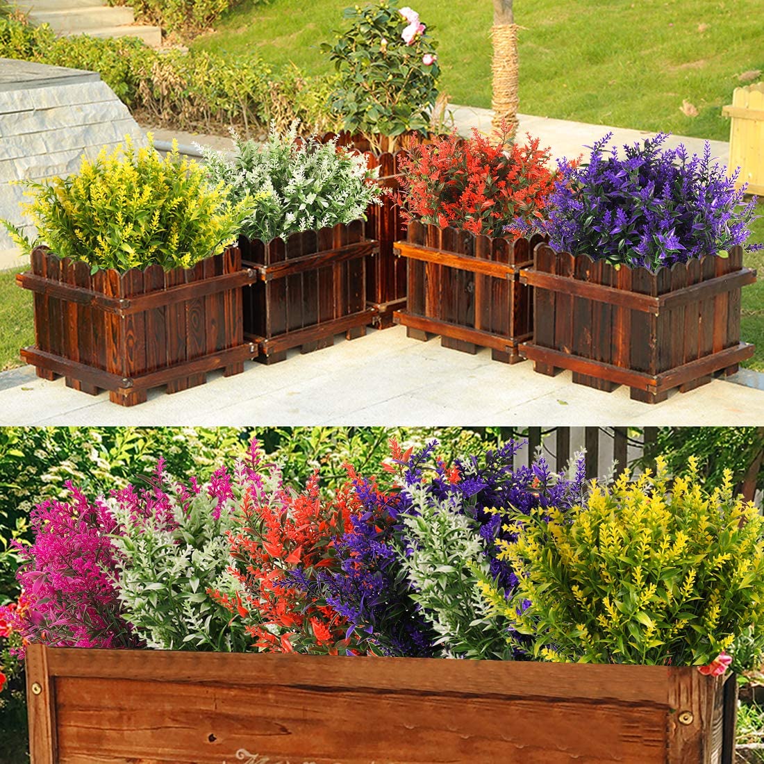 Artificial Plants Lavender, 8 Bundles Outdoor UV Resistant Greenery Fake Shrubs Simulation Plants Indoor Outside Hanging Planter Home Garden Decor