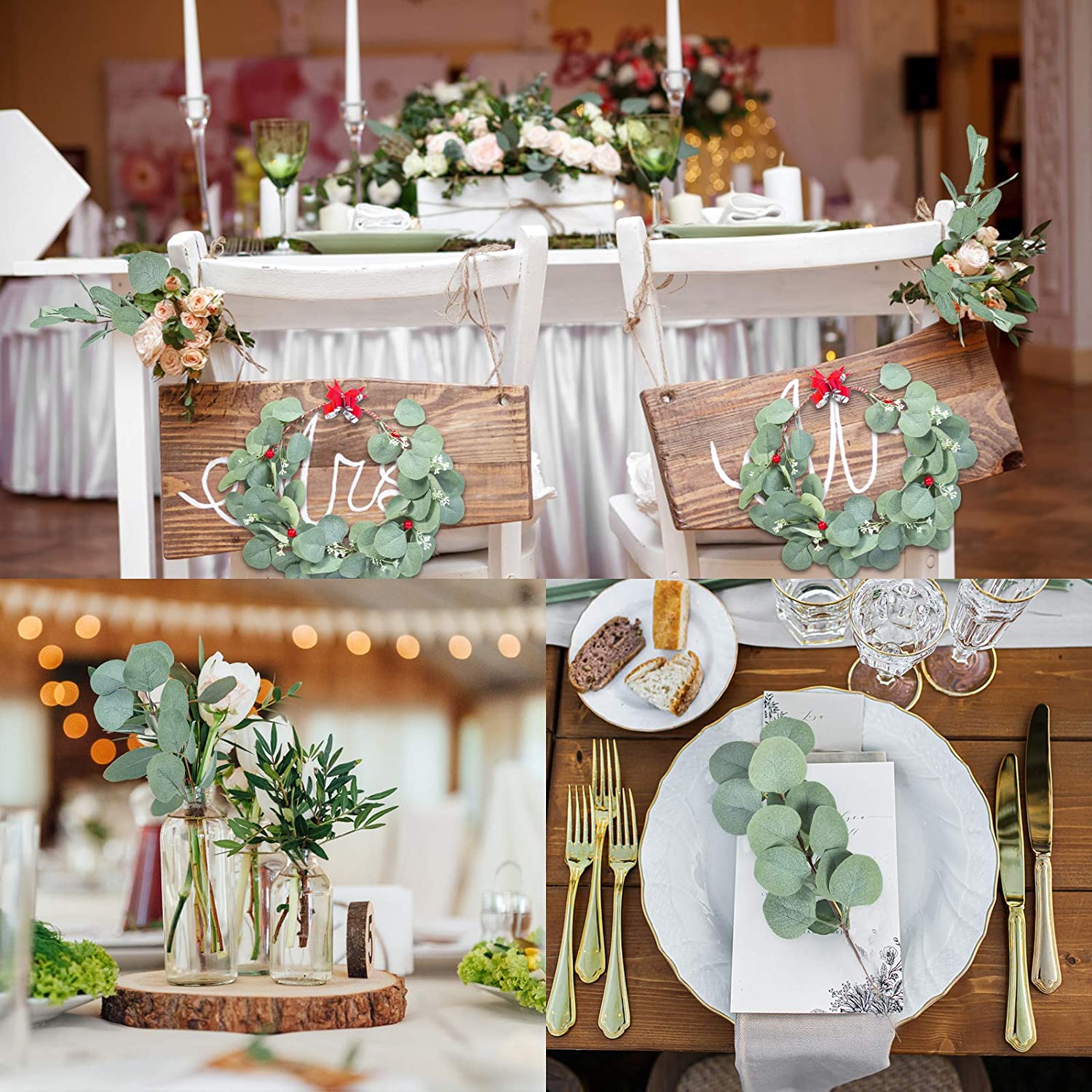 20 Pcs Fake Eucalyptus Leaves Stems Silver Dollar Artificial Greenery Stems for Home Wedding Decor Faux Eucalyptus Plant Bride Bouquet Vase Floral Arrangement