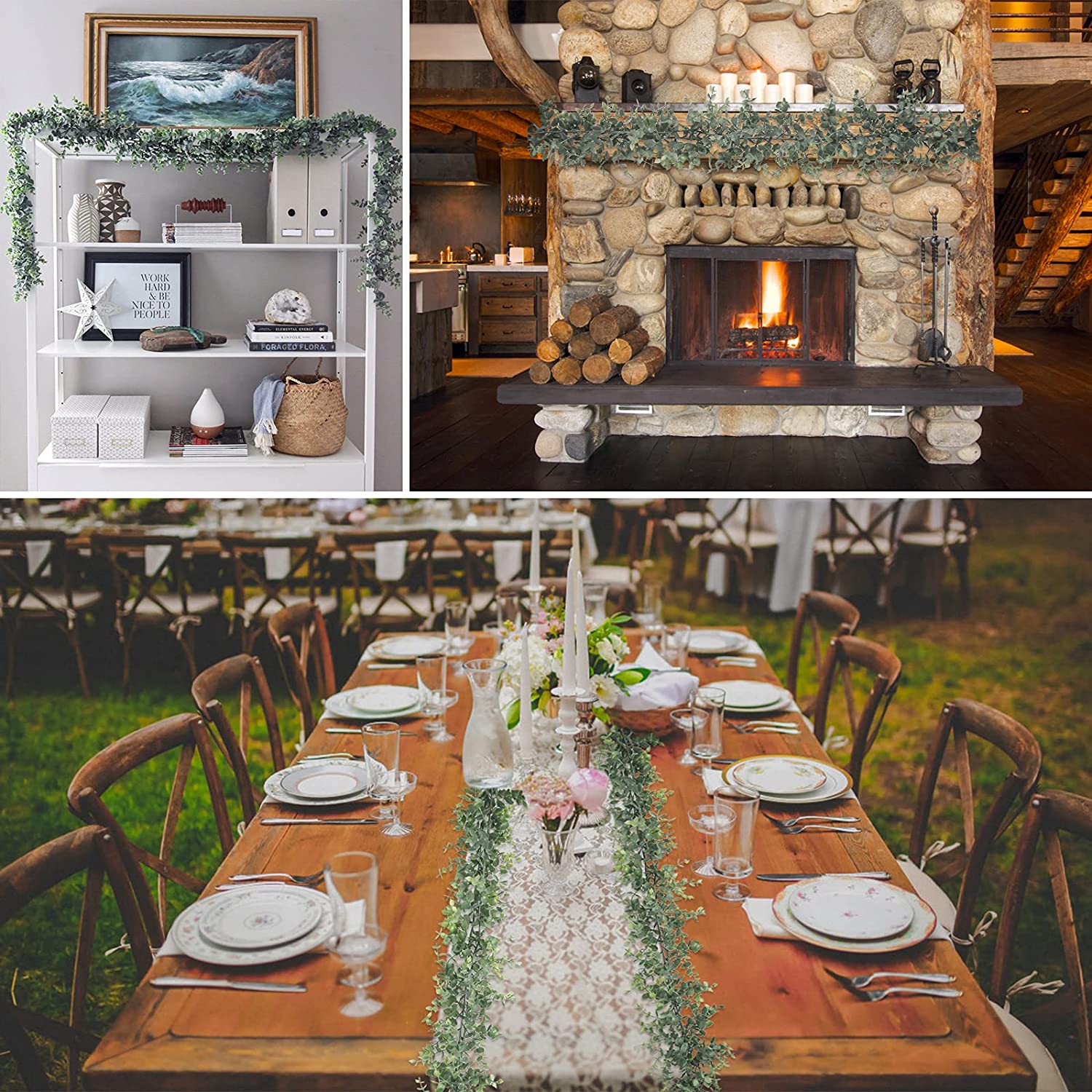 KomHome Artificial Plants Eucalyptus Garland Spring 3Pcs for Wedding Party