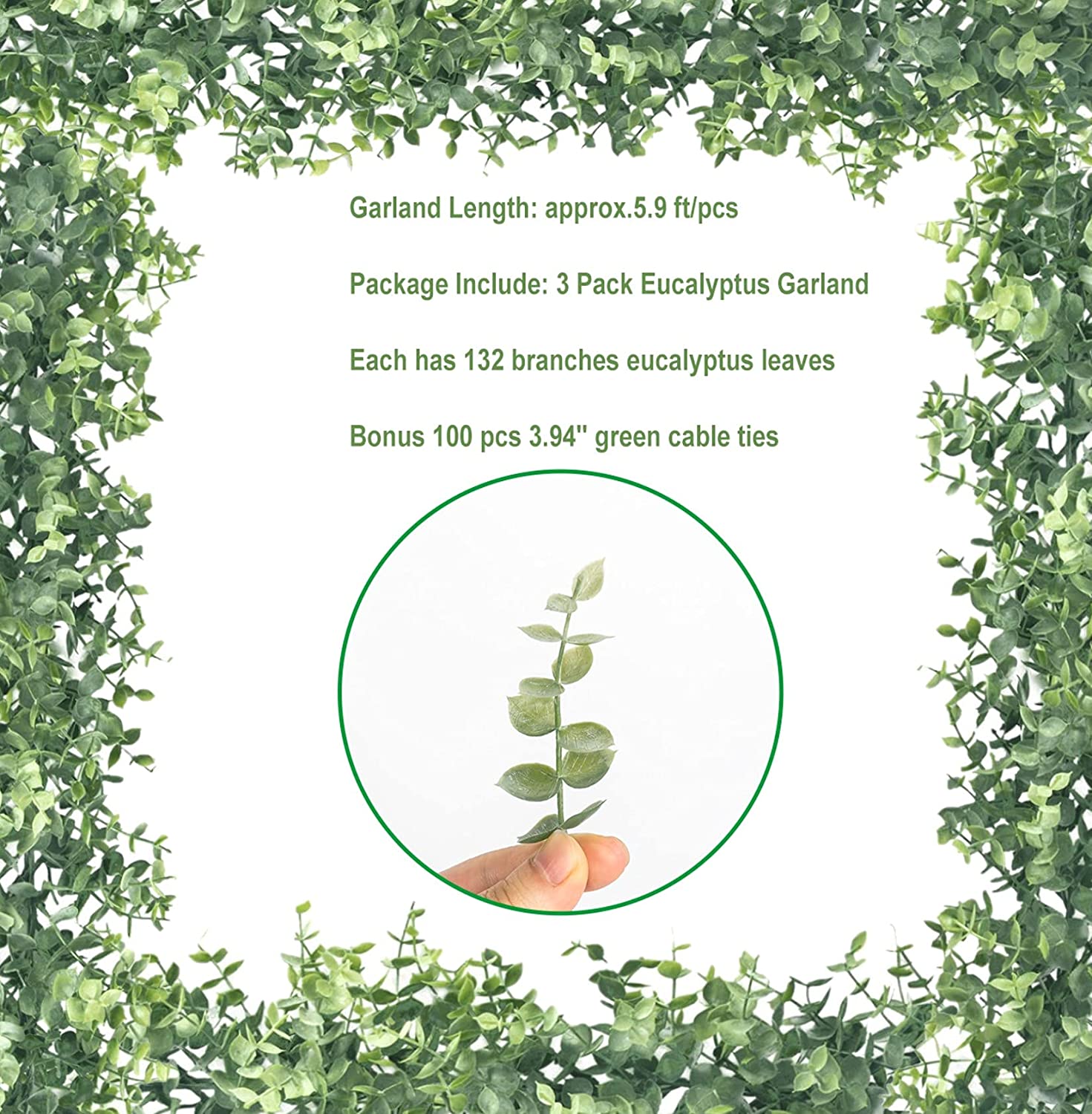 KomHome Artificial Plants Eucalyptus Garland Spring 3Pcs for Wedding Party