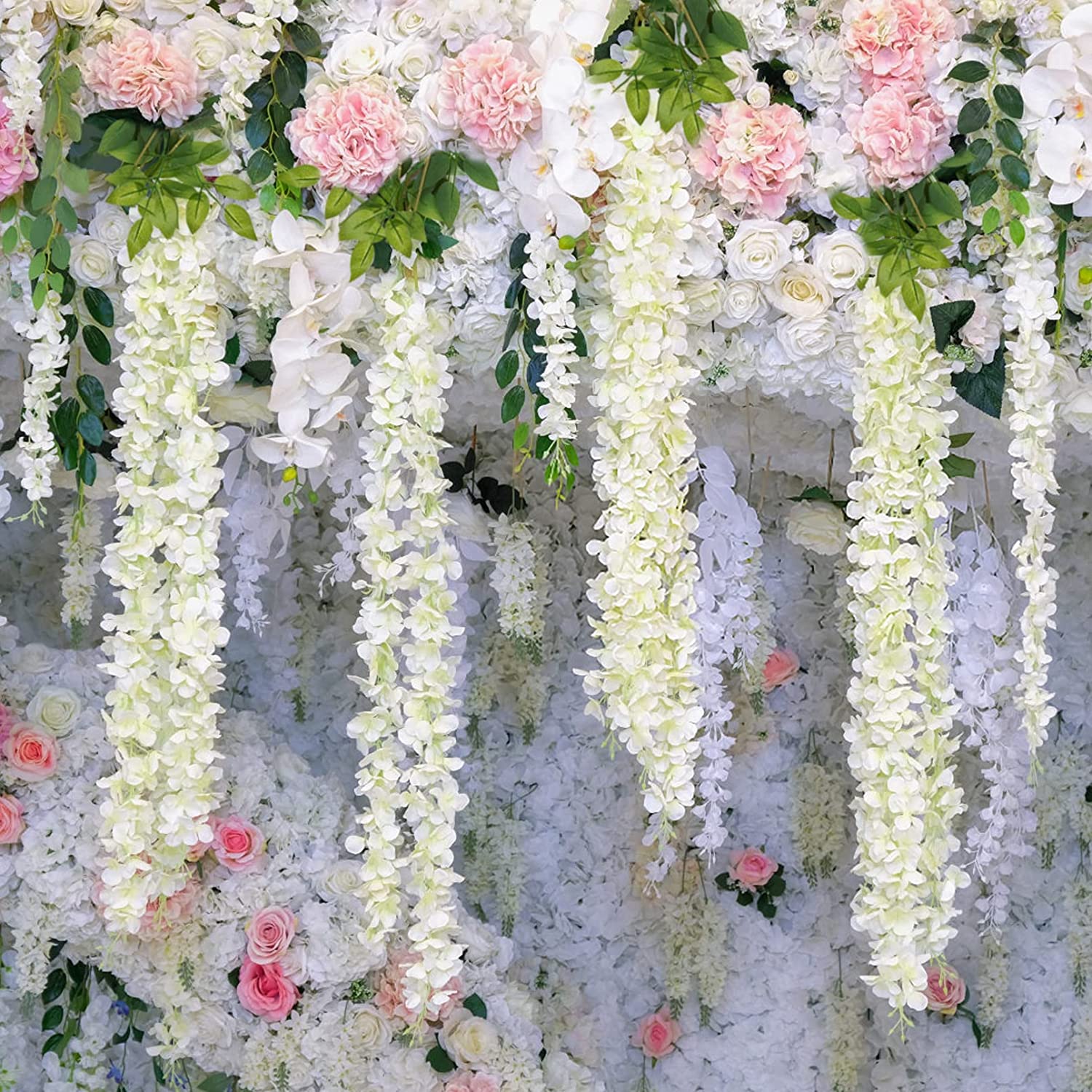 12 Pack Artificial Flowers Wisteria Hanging Flowers 3.6 Feet/Piece Vine Ratta String for Home Office Wedding Wall Garden Outdoor Party Decoration