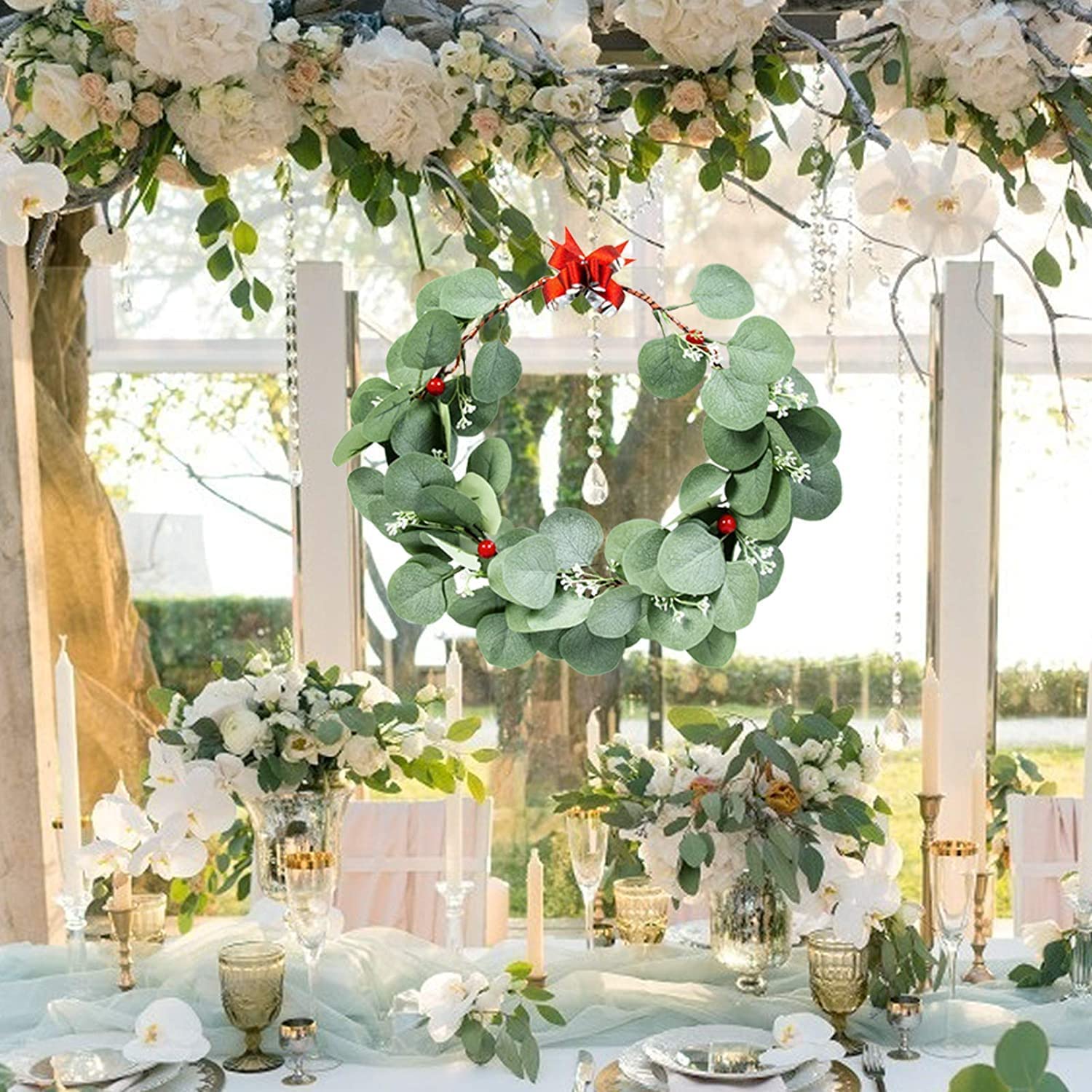 20 Pcs Fake Eucalyptus Leaves Stems Silver Dollar Artificial Greenery Stems for Home Wedding Decor Faux Eucalyptus Plant Bride Bouquet Vase Floral Arrangement