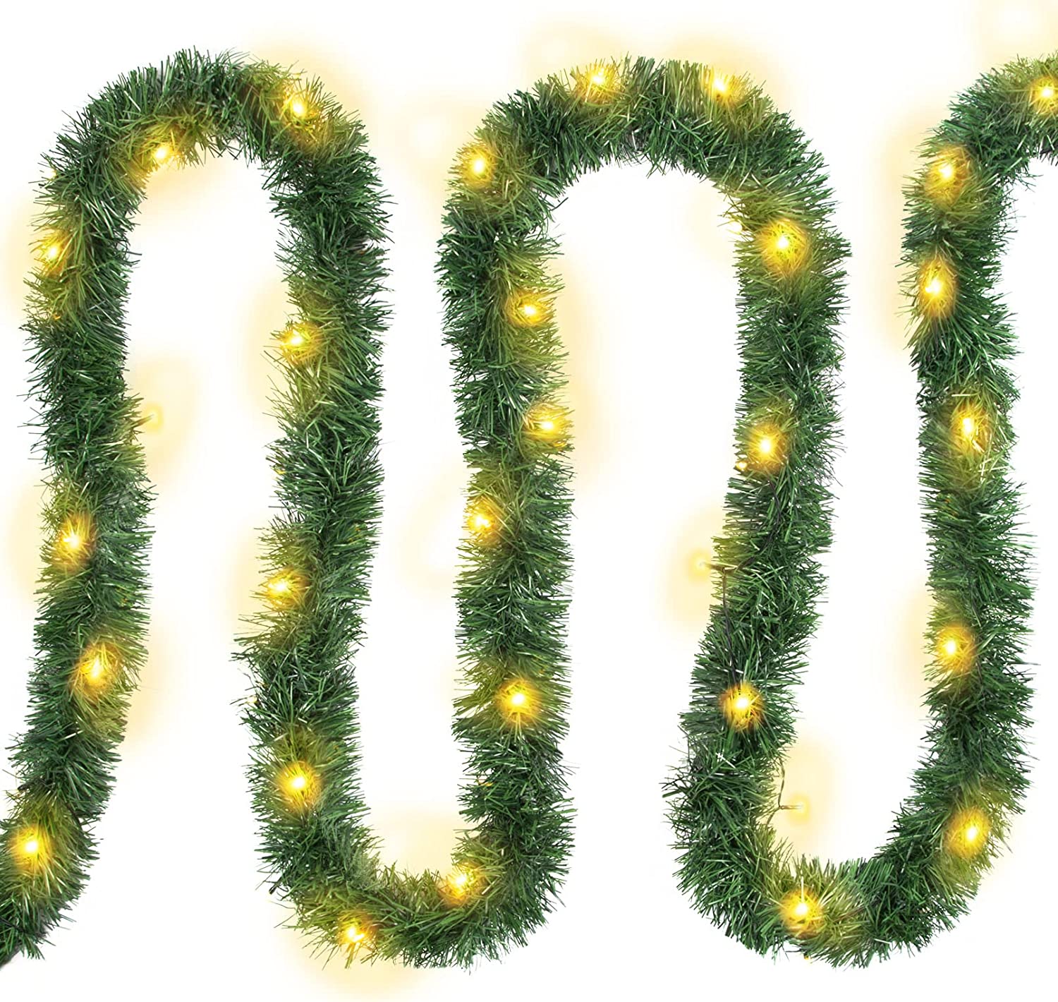 19.68 FT Lighted Christmas Garland Pre-lit Artificial Pine Green Garland with 60 LED Lights Light Up for Indoor Outdoor Home Gate Stair Garden Fireplaces Winter Holiday New Year Party Decorations