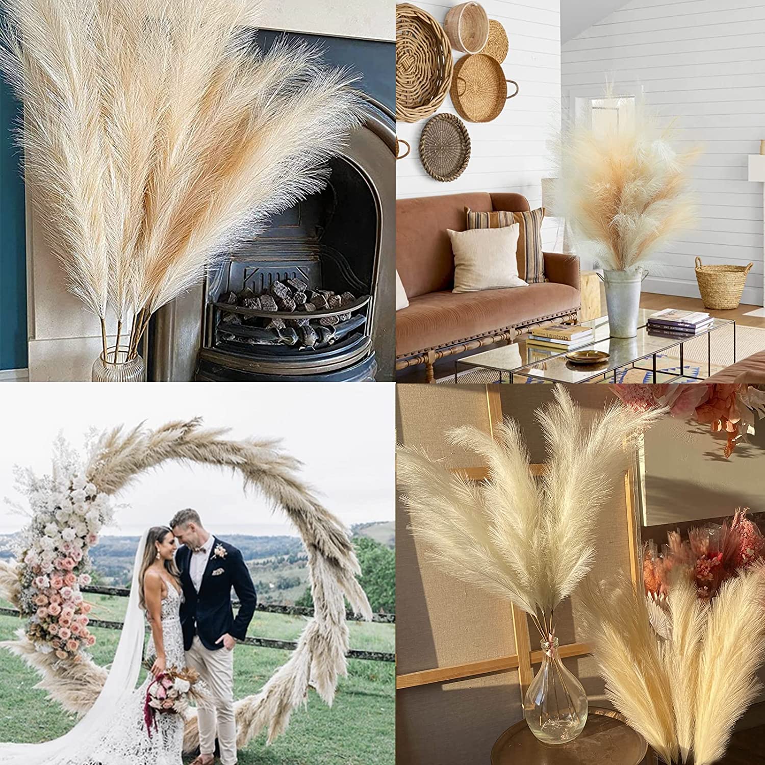 8 Pcs 97cm Faux Pampas Grass Decor Tall Fake Pompas Grass Large for Home Decor Beigeand Taupe