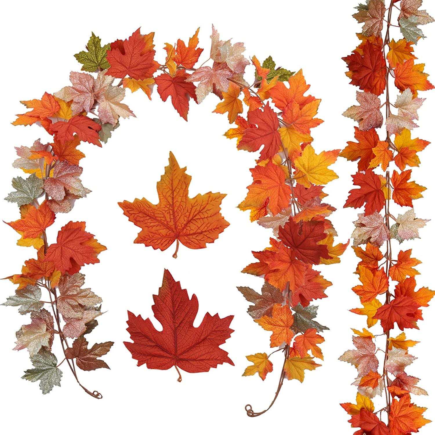2 Pcs Fall Leaves Fall Garland for Mantle Maple Leaf Garland Fall Decor for Home Dinner Party Hanging Fall Leaves Garland Decorations