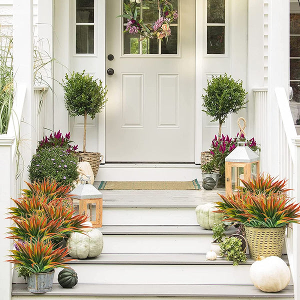 6Pcs Artificial Grass Fake Plants 17.3in Outdoor Plastic Plants UV Resistant Greenery Fake Grass for Home Window Garden Office Patio Hanging Planter Pathway Front