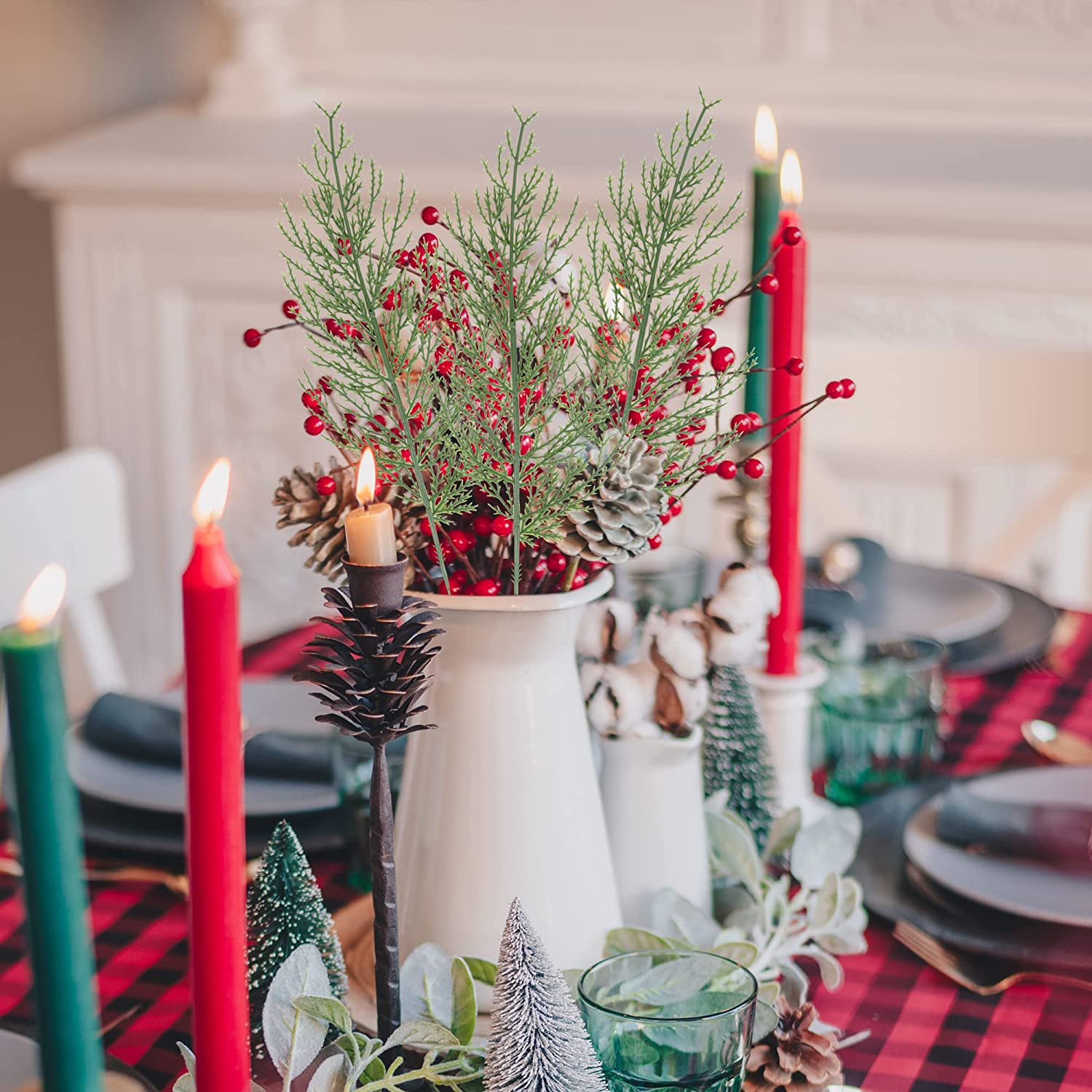 40 PCS Artificial Pine Leaves Branches-13.7 Inches Fake Greenery Pine Sprigs-Faux Pine Leaves Picks for DIY Garland Wreath Christmas Embellishing and Home Garden Decoration