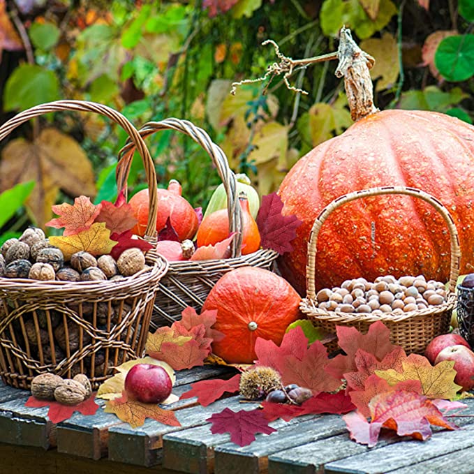 1000 Pcs Fake Fall Leaves Decoration, Artificial Maple Leaves for Fall Decor Thanksgiving Decorations for Home, Autumn Leaf Party Table Decor Fall Wedding Decorations