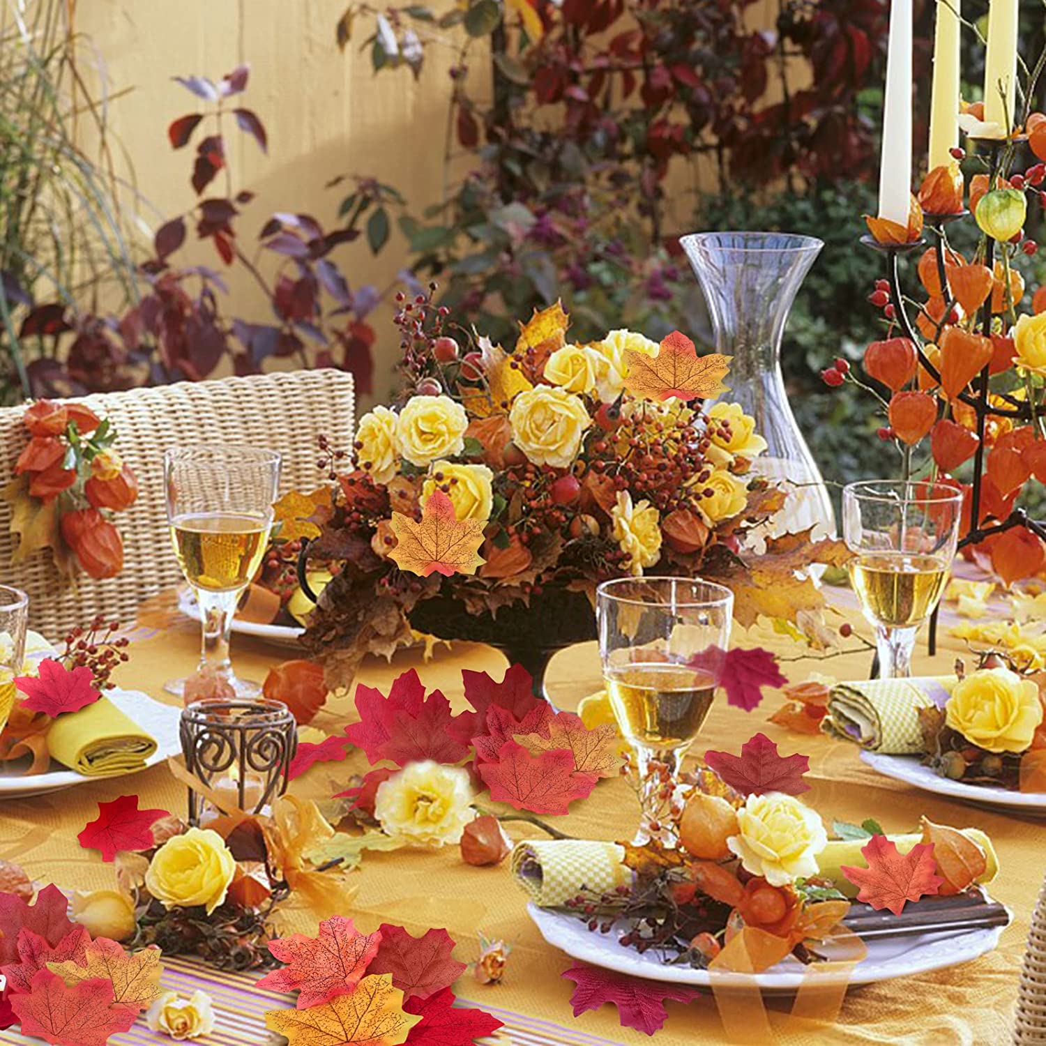 1000 Pcs Fake Fall Leaves Decoration, Artificial Maple Leaves for Fall Decor Thanksgiving Decorations for Home, Autumn Leaf Party Table Decor Fall Wedding Decorations