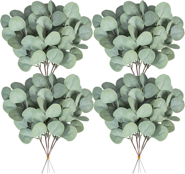 20 Pcs Fake Eucalyptus Leaves Stems Silver Dollar Artificial Greenery Stems for Home Wedding Decor Faux Eucalyptus Plant Bride Bouquet Vase Floral Arrangement