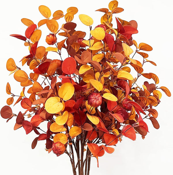 6 Pcs Fall Artificial Eucalyptus Stems Home Decor Tall Fall Flowers Eucalyptus Leaves Berry Pumpkins for Autumn Thanksgiving