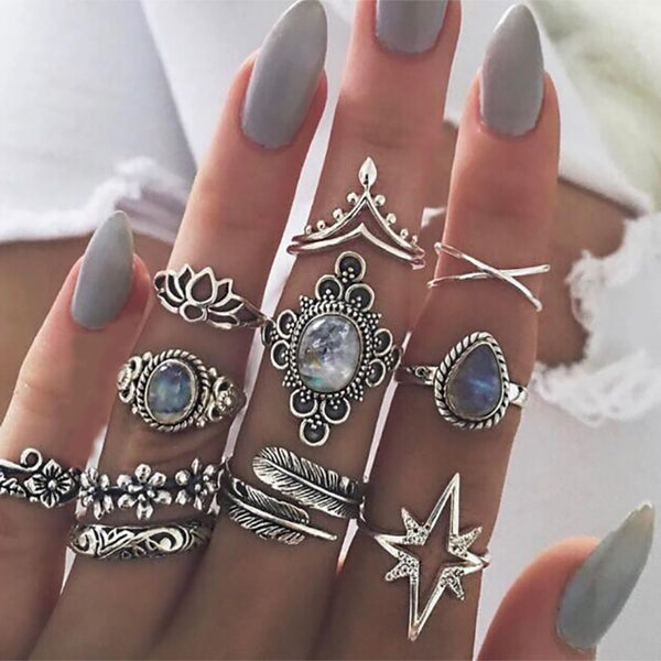 Female Design Silver Rings Woman Bohemia Jewelry Set