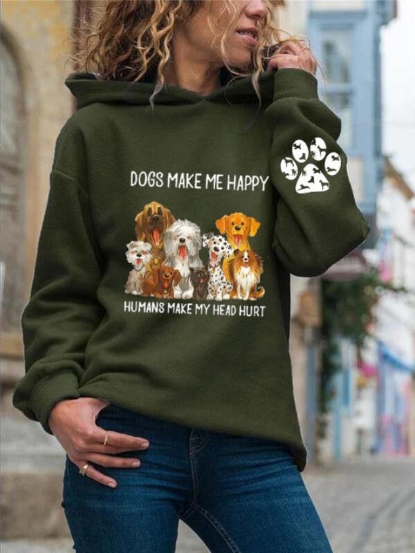 Women Vintage Hoodie Long Sleeve Dogs Printed Plus Size Casual Sweatshirt - CHALIER