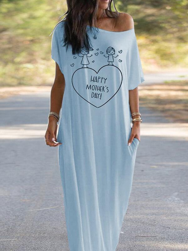 Women Mother's Day Printed Long Casual Dress - CHALIER