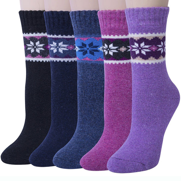 Womens Vintage Style Winter Warm Soft Thick Knit Wool Crew Socks 5 pairs