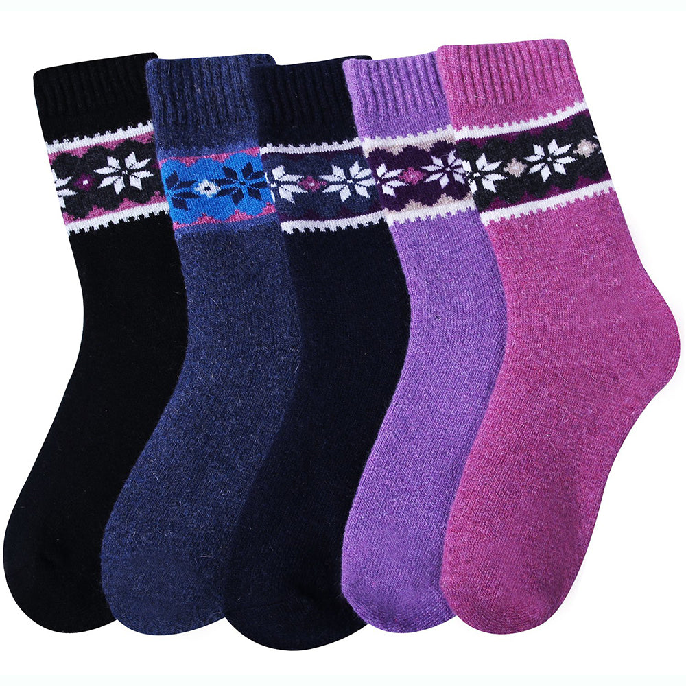 Womens Vintage Style Winter Warm Soft Thick Knit Wool Crew Socks 5 pairs