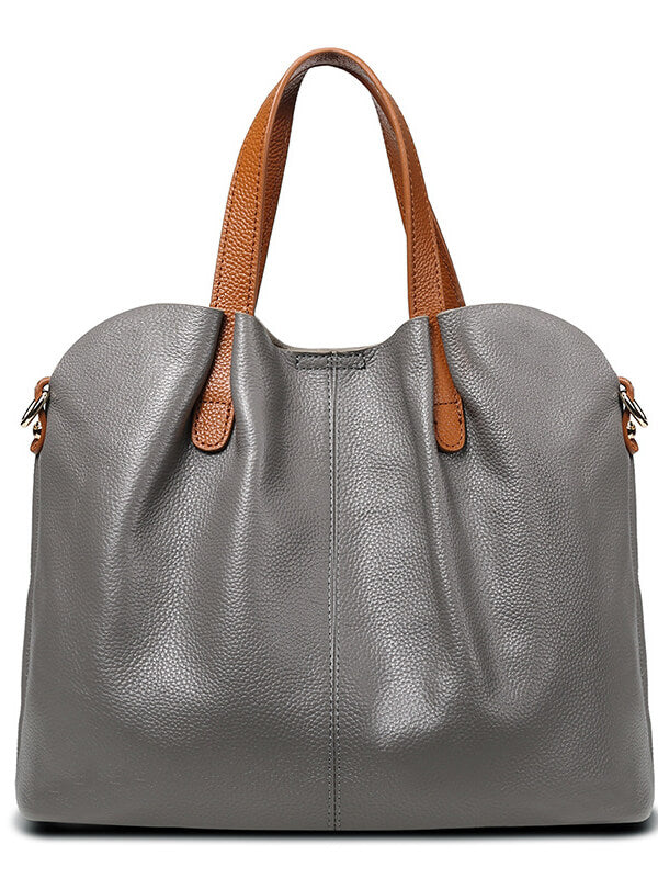 Women Solid Leather Shoulder Messenger Handbag