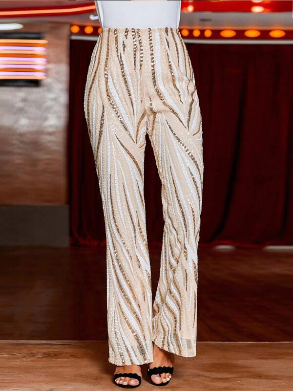 Chalier Sequin Stripes Wide Leg Pants - CHALIER