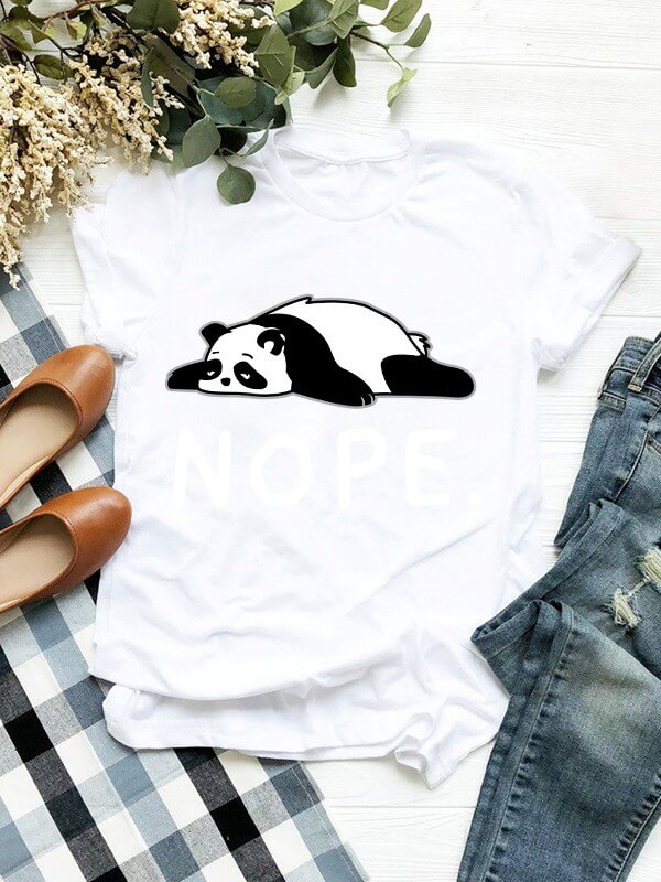 Women Panda Printed Short Sleeve T-Shirt