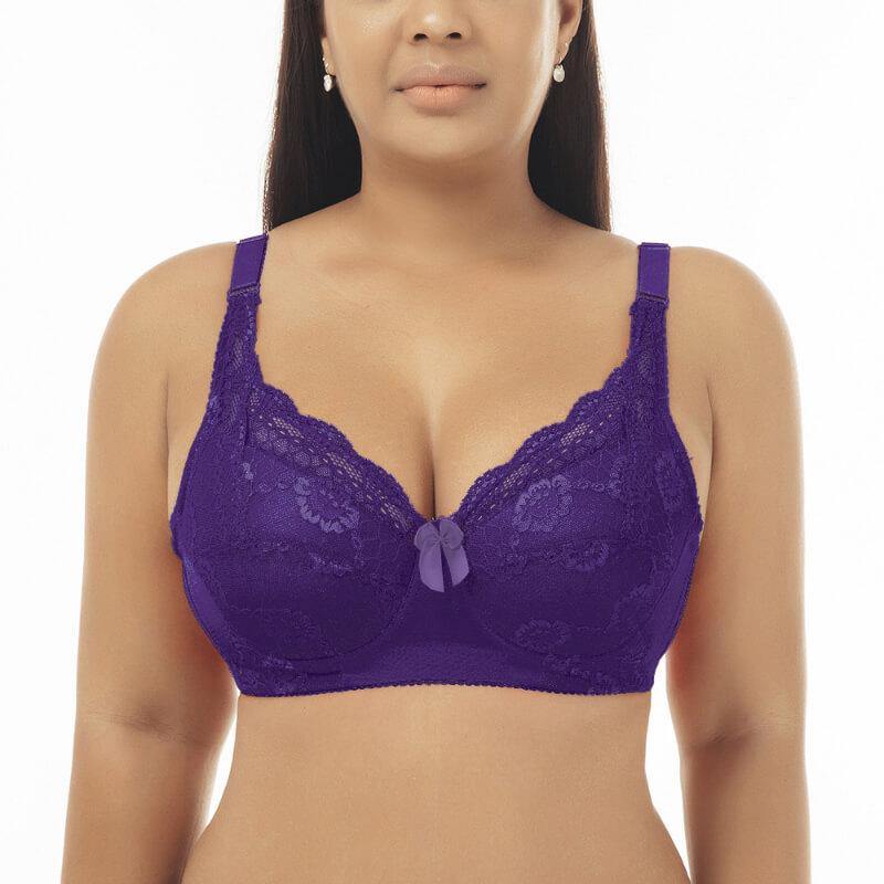 Women's Plus Size Lace Foral Full Coverage Underwire Push Up Bra - CHALIER