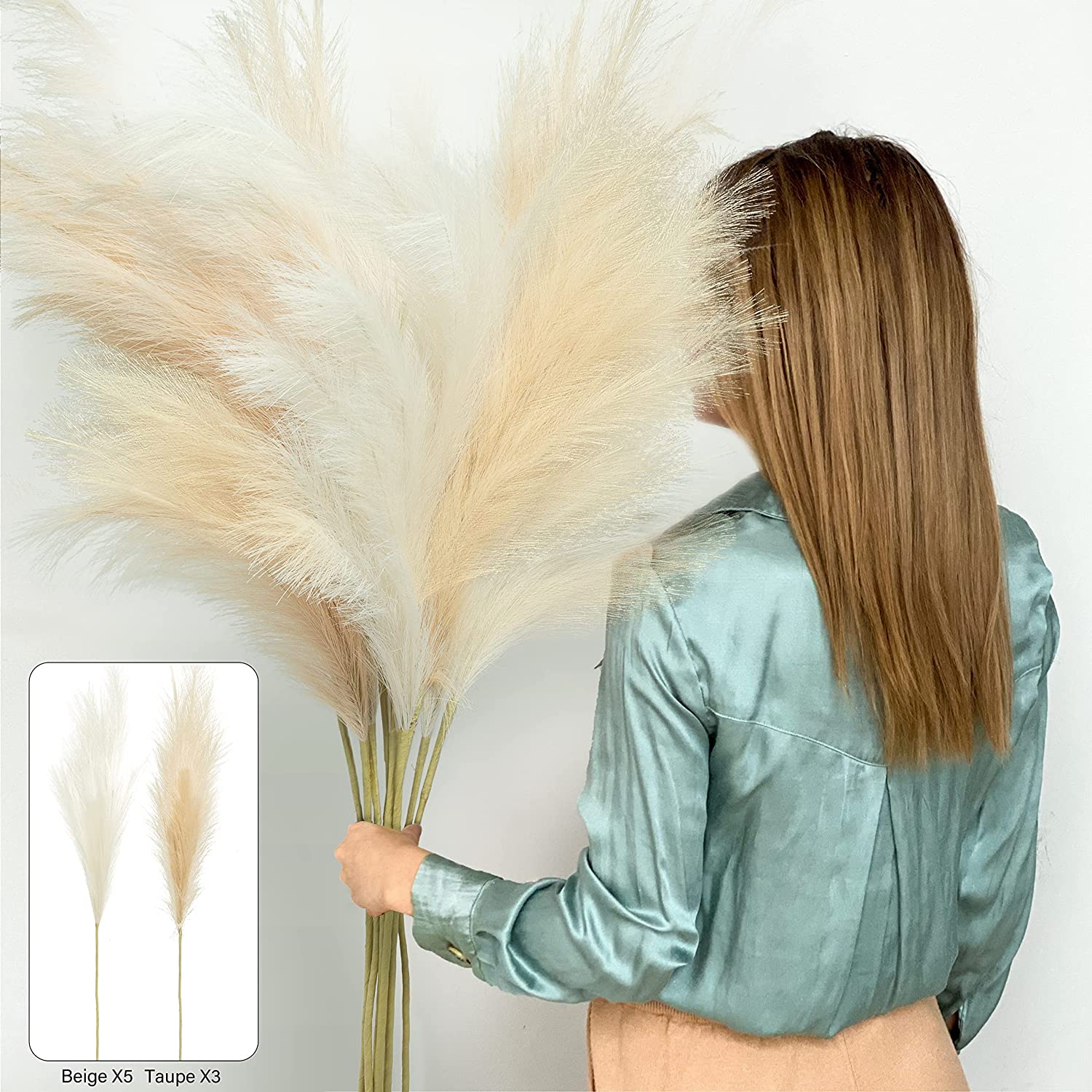 8 Pcs 97cm Faux Pampas Grass Decor Tall Fake Pompas Grass Large for Home Decor Beigeand Taupe