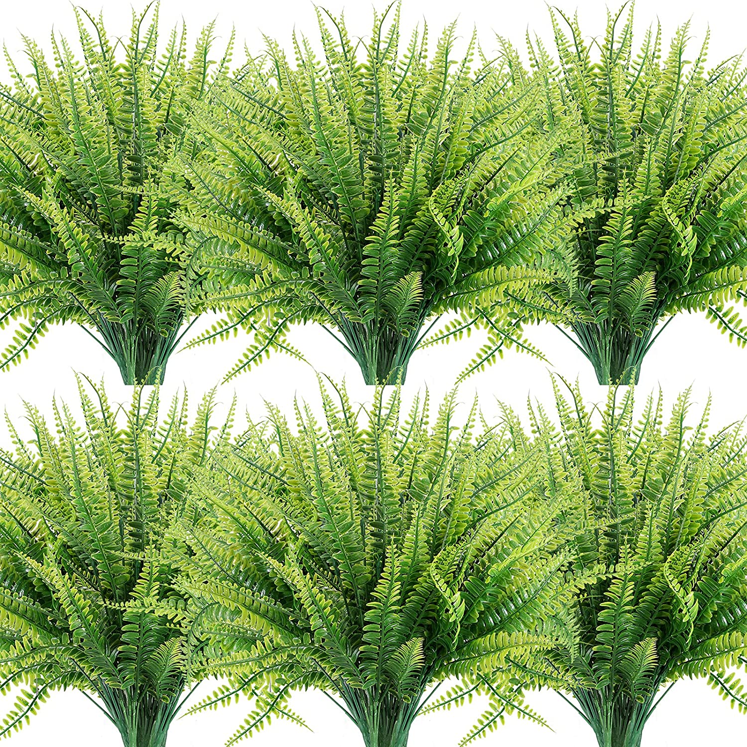 12 Bundles Artificial Plants, Fake Boston Fern Greenery Outdoor UV Resistant No Fade Faux Plastic Plants Garden Porch Window Box Decorating