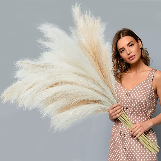 8 Pcs 97cm Faux Pampas Grass Decor Tall Fake Pompas Grass Large for Home Decor Beigeand Taupe