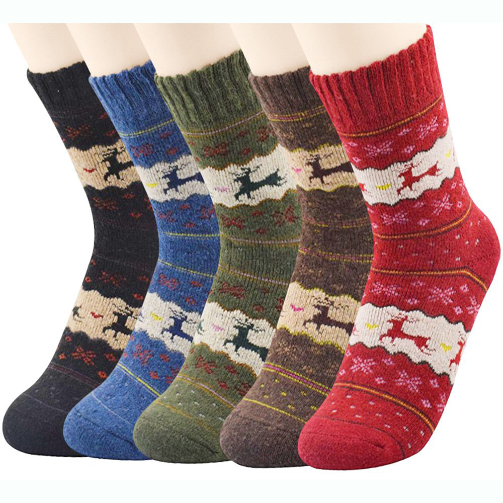 Womens Vintage Winter Soft Thick Knit Wool Crew Socks 5 pairs
